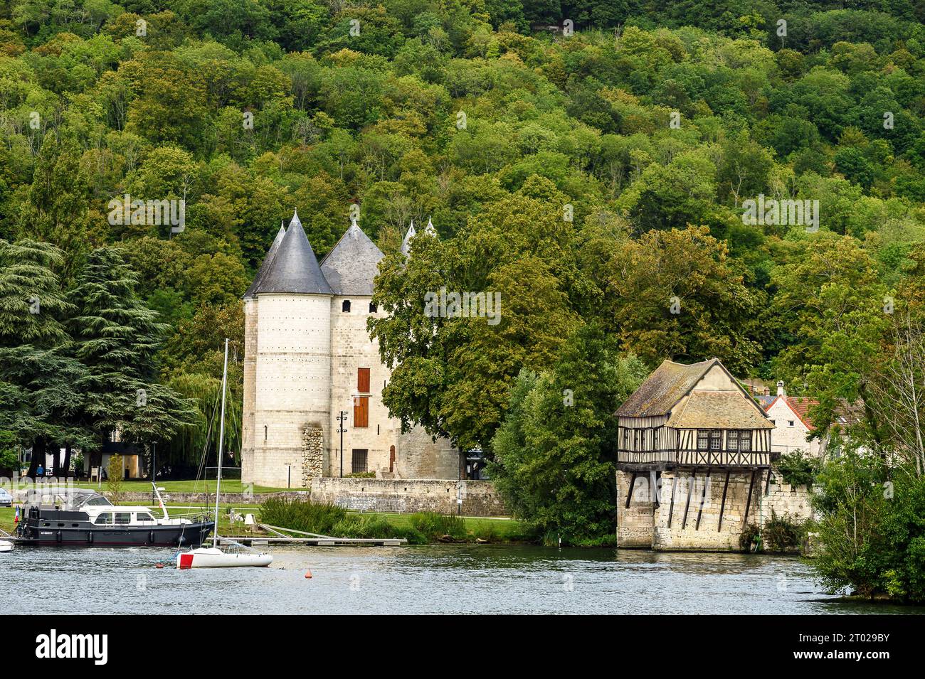 The city of Vernon - Old mill and castle of the tourelles | La ville de Vernon - Vieux-Moulin et chateau des tourelles Stock Photo