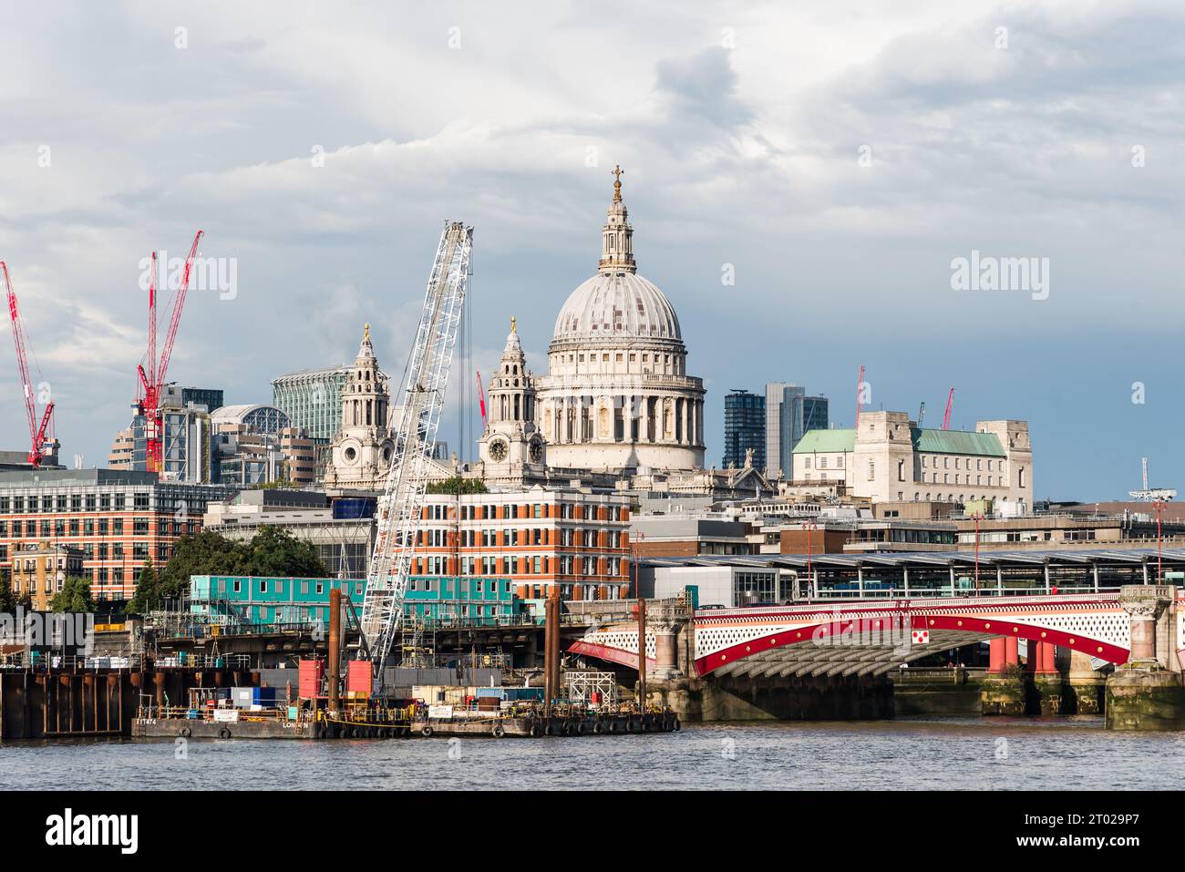Panoramic View of London Skyline from River Thames during daytime Stock Photo
