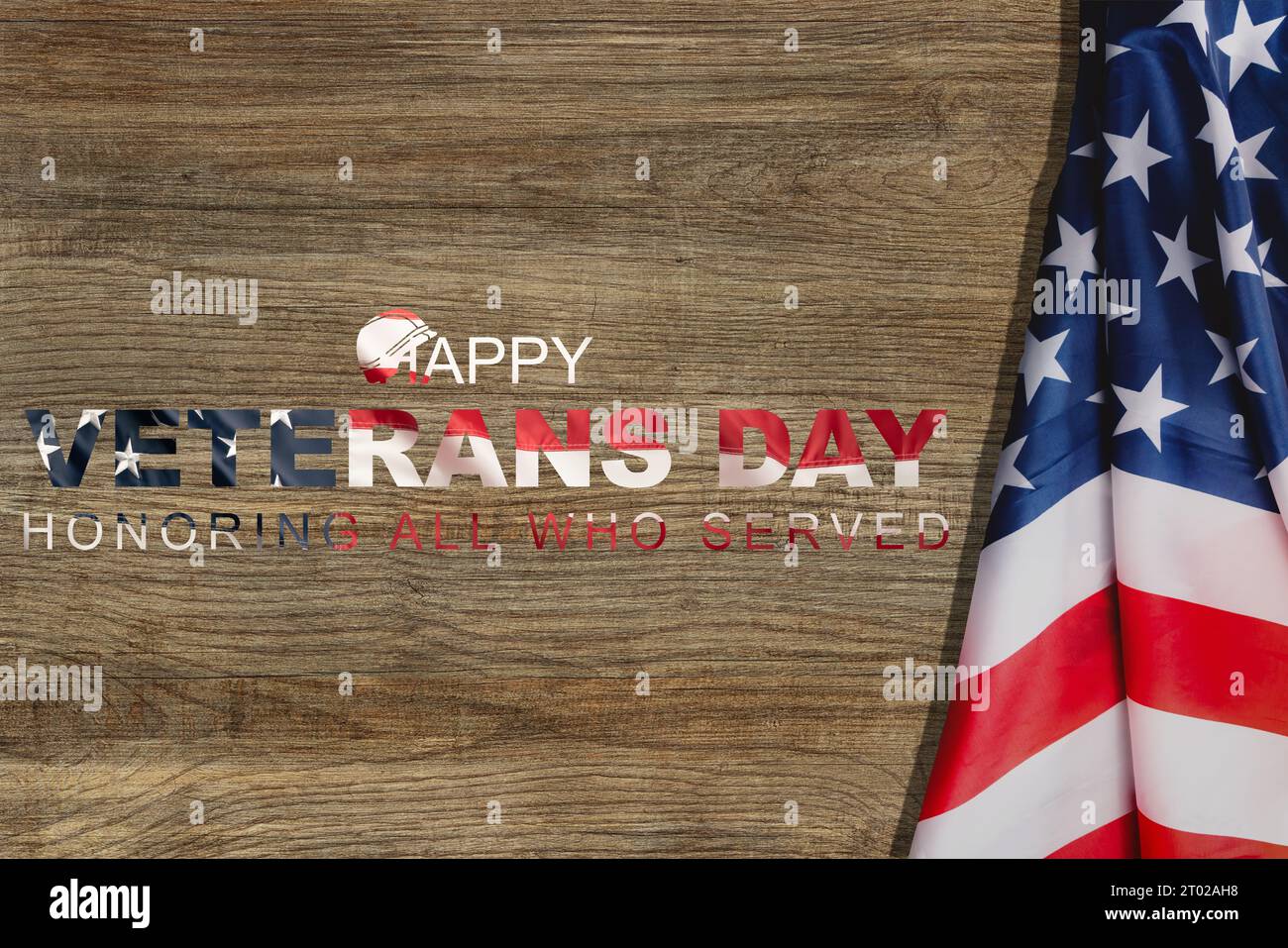 Happy veterans day lettering postcard with USA flag Stock Photo - Alamy