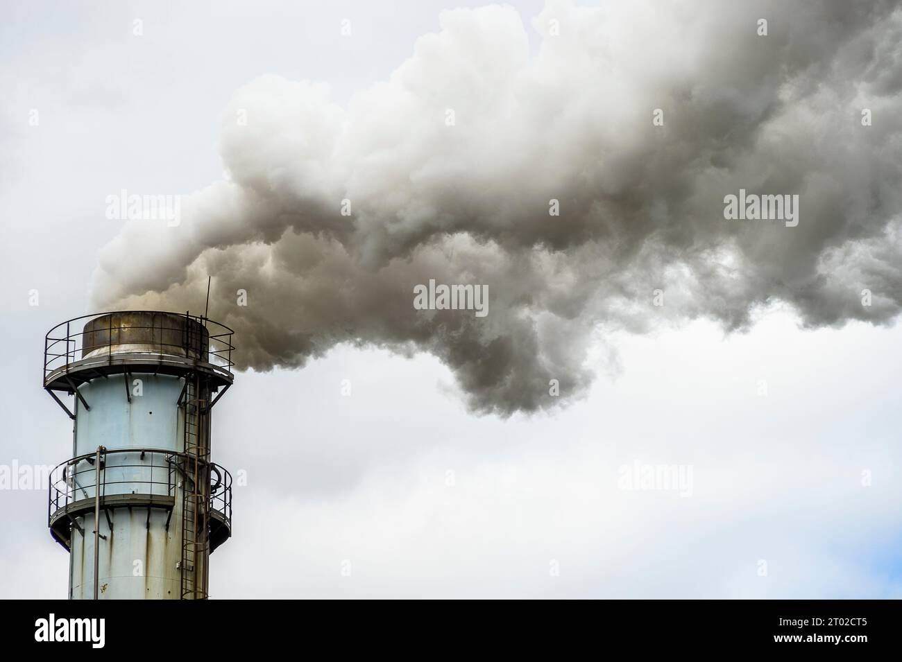 Smoke out of a manufacture's  chemney dehydrating  alfalfa or beat | Fumee s'echappant de la cheminee d'une entreprise qui deshydrate la luzerne, la p Stock Photo