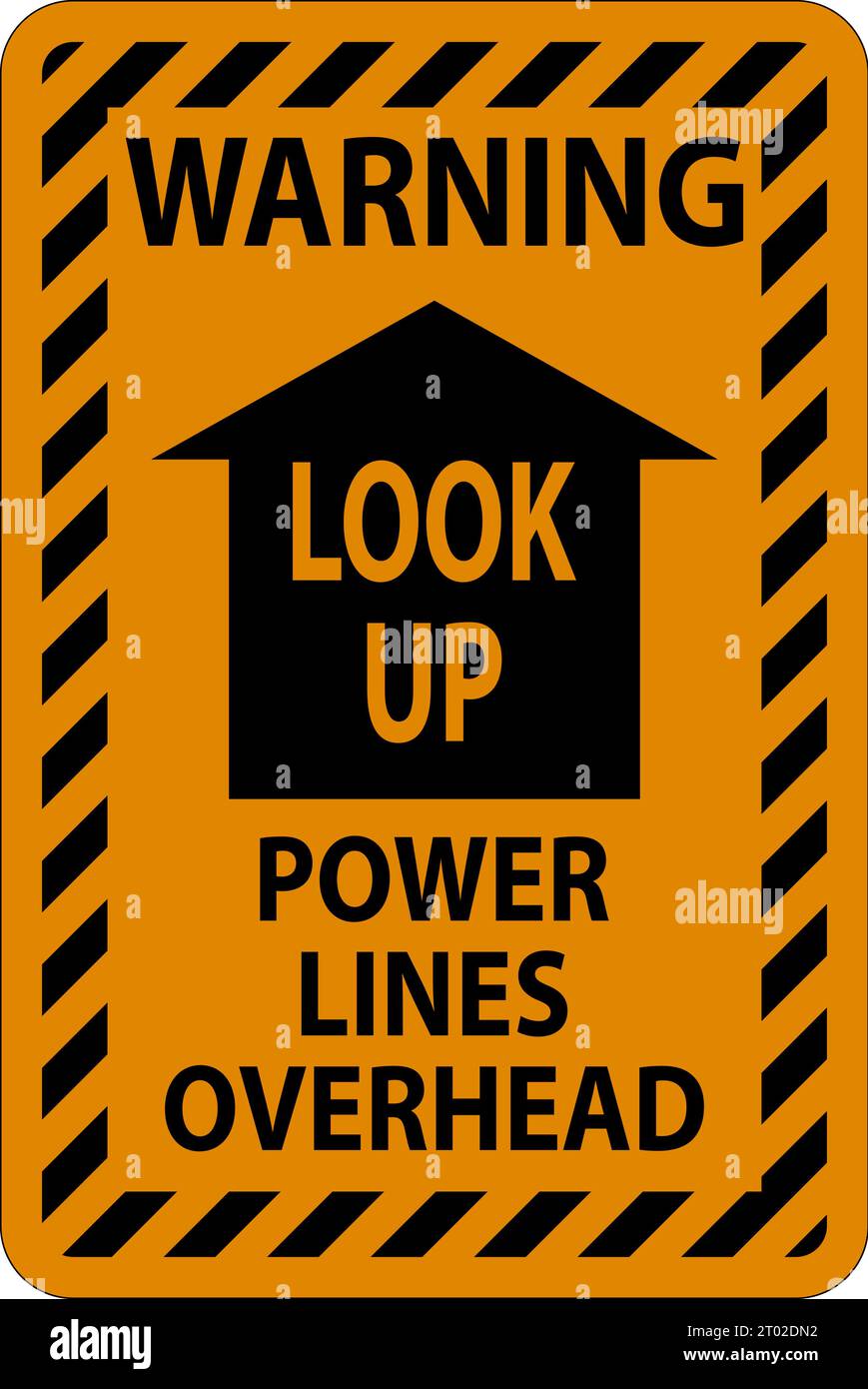 Electrical Safety Sign Warning Look Up, Power Lines Overhead Stock