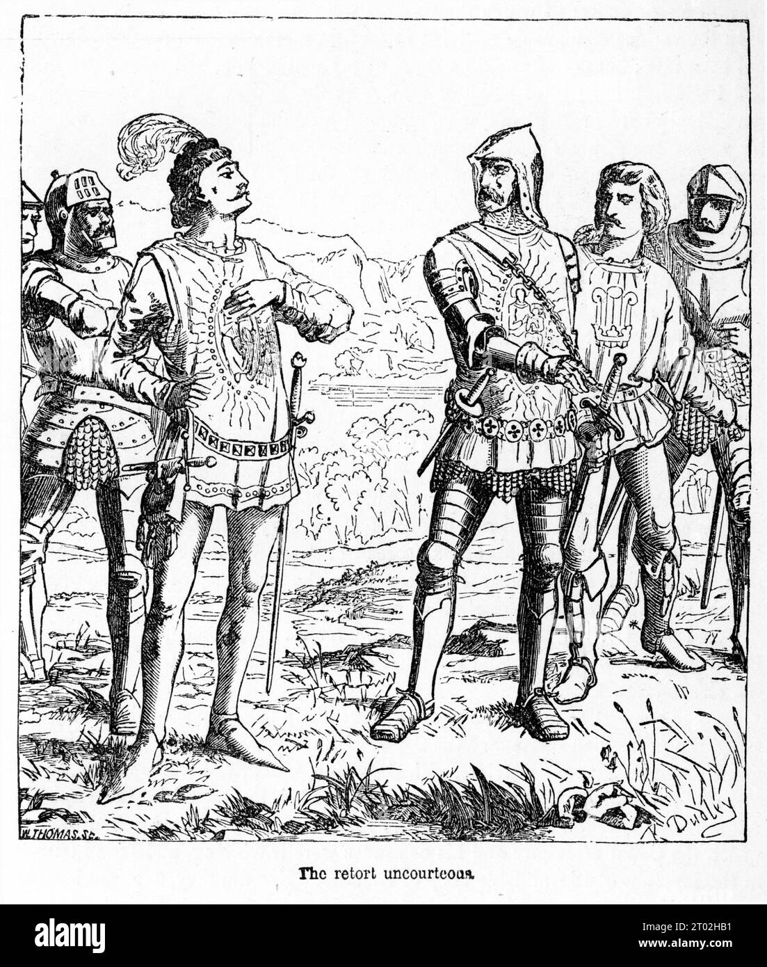 Engraving of a scene from the life of the Black Prince,  Edward of Woodstock, regarded as model of chivalry and one of the greatest knights of his age. Stock Photo