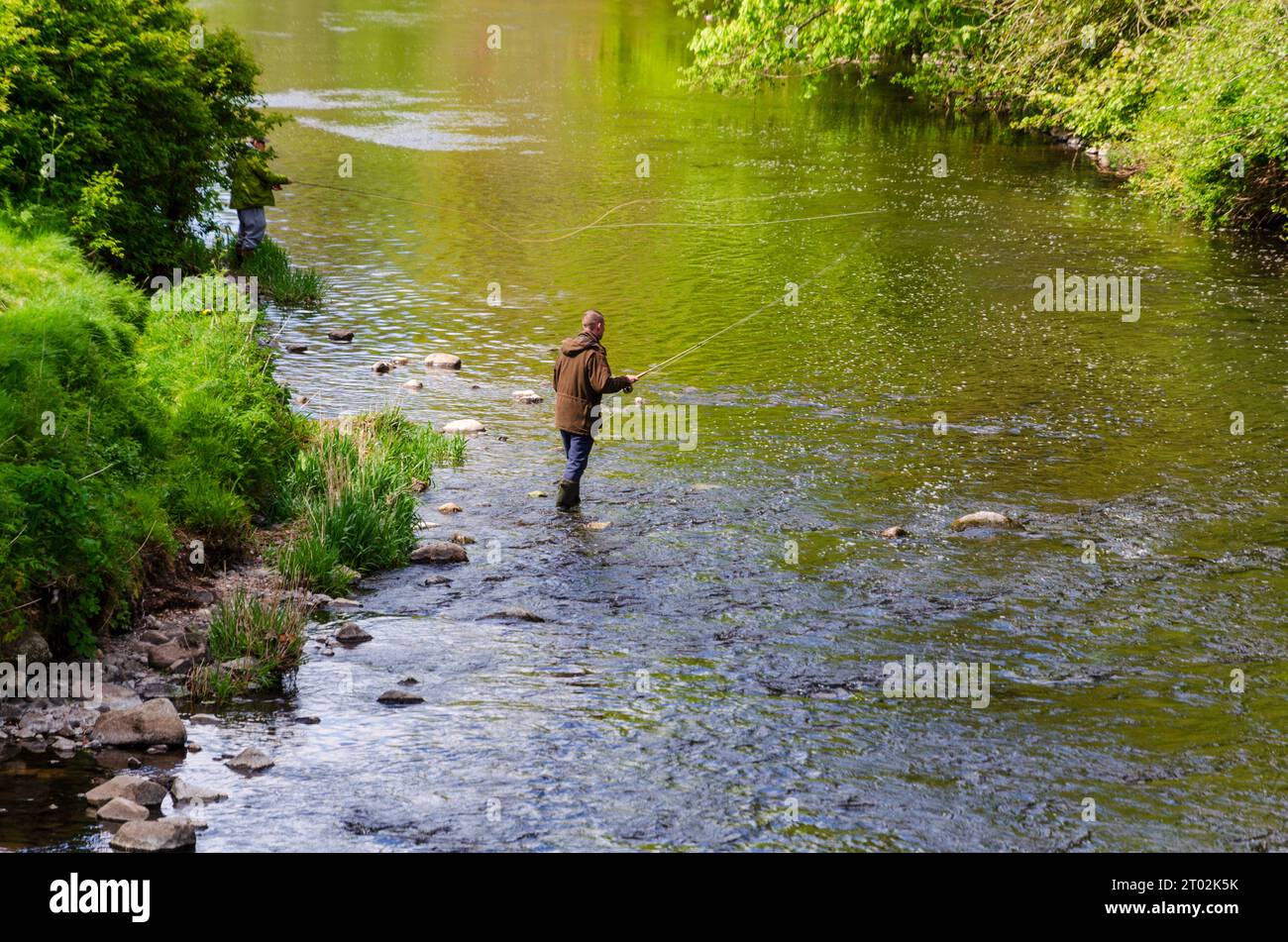 Antrim County Antrim Northern Ireland, May 11 2021 - A man fly fishing in Sixmile water in Antrim Stock Photo