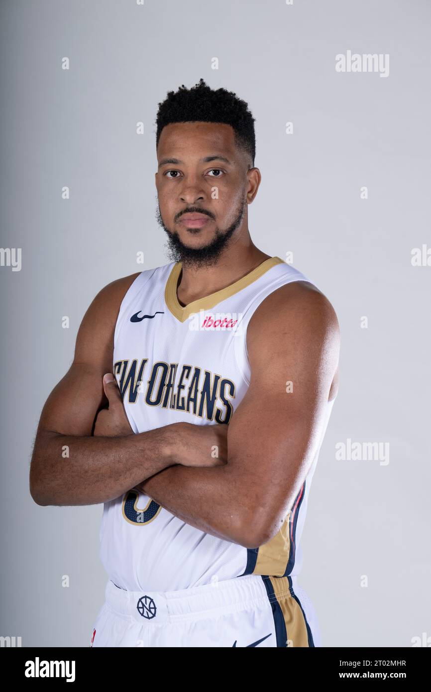 New Orleans Pelicans guard CJ McCollum (3) poses for portraits during ...