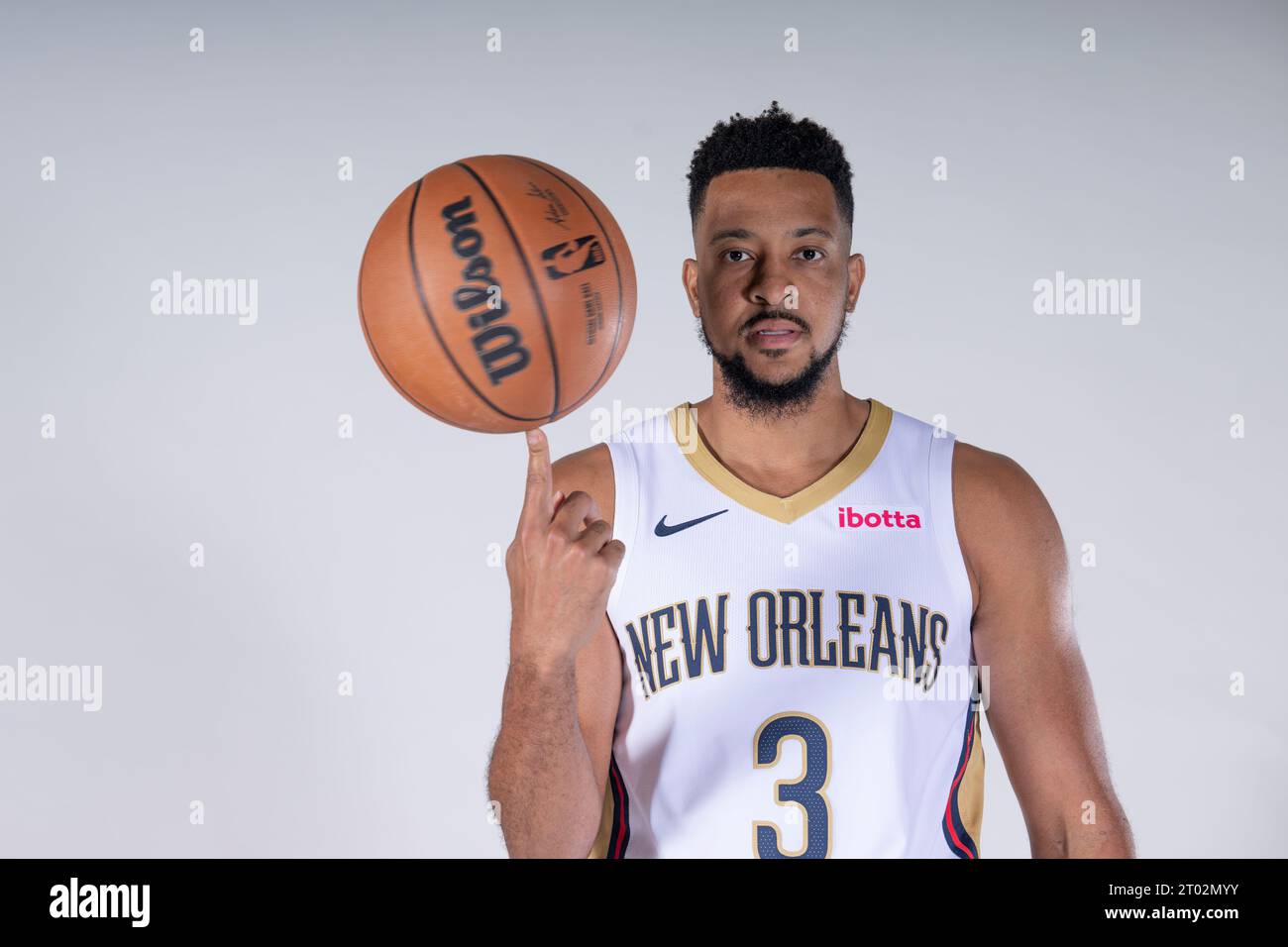 New Orleans Pelicans guard CJ McCollum (3) poses for portraits during ...