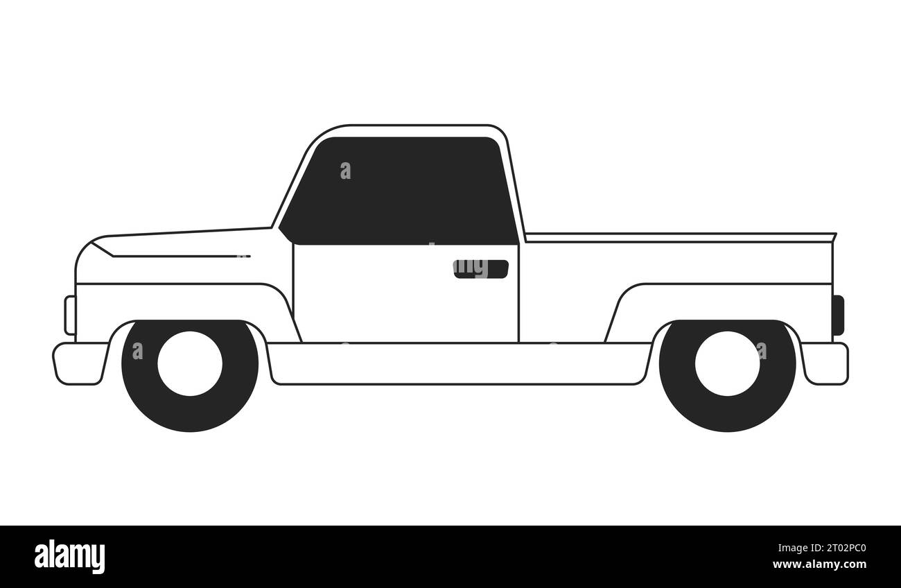 Pickup truck black and white 2D line cartoon object Stock Vector