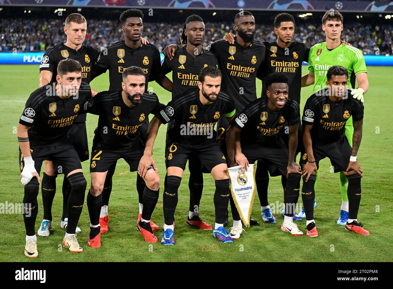 Naples, Italy. 03rd Oct, 2023. Real Madrid players pose for a team photo during the Champions League Group C football match between SSC Napoli and Real Madrid FC at Diego Armando Maradona stadium in Naples (Italy), October 3rd, 2023. Credit: Insidefoto di andrea staccioli/Alamy Live News Stock Photo