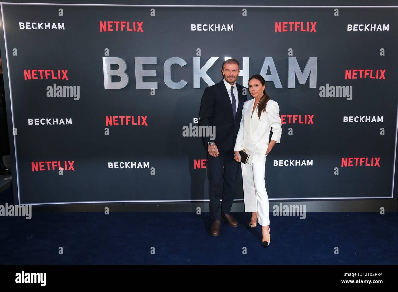 London, UK. 3rd Oct, 2023. David Beckham and Victoria Beckham photographed during The Premiere of Beckham - episodes 1 & 2 at the Curzon Mayfair. Picture by Julie Edwards Credit: JEP Celebrity Photos/Alamy Live News Stock Photo