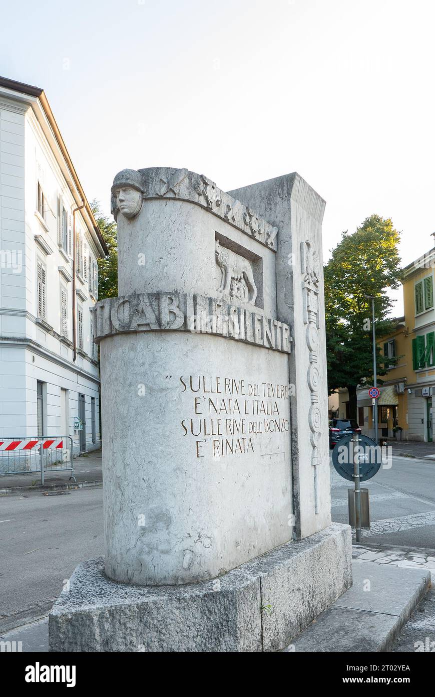 Gorizia, Italy - Stone monument of the Fascist Era dedicated to the battles of the italian army during WW1 on the river Isonzo (Soca) Stock Photo