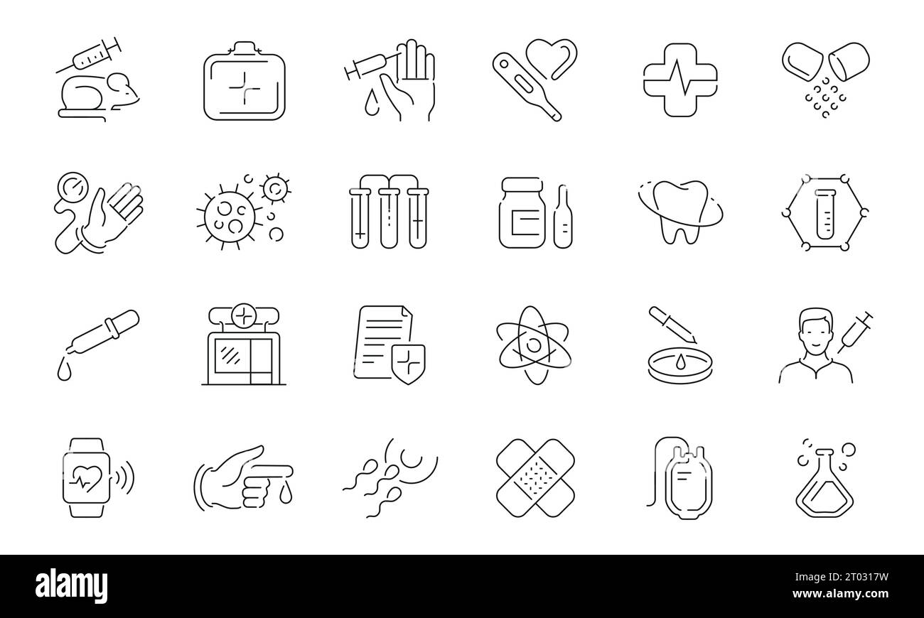 Hospital concept outline symbols collection vector illustration. Set of Healthcare and Medical line icons Stock Vector