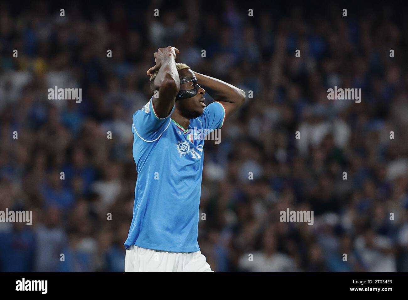 Naples, Italy. 03rd Oct, 2023. Victor Osimhen of SSC Napoli dejection during the Champions League Group C football match between SSC Napoli and Real Madrid FC at Diego Armando Maradona stadium in Naples (Italy), October 3rd, 2023. Credit: Insidefoto di andrea staccioli/Alamy Live News Stock Photo
