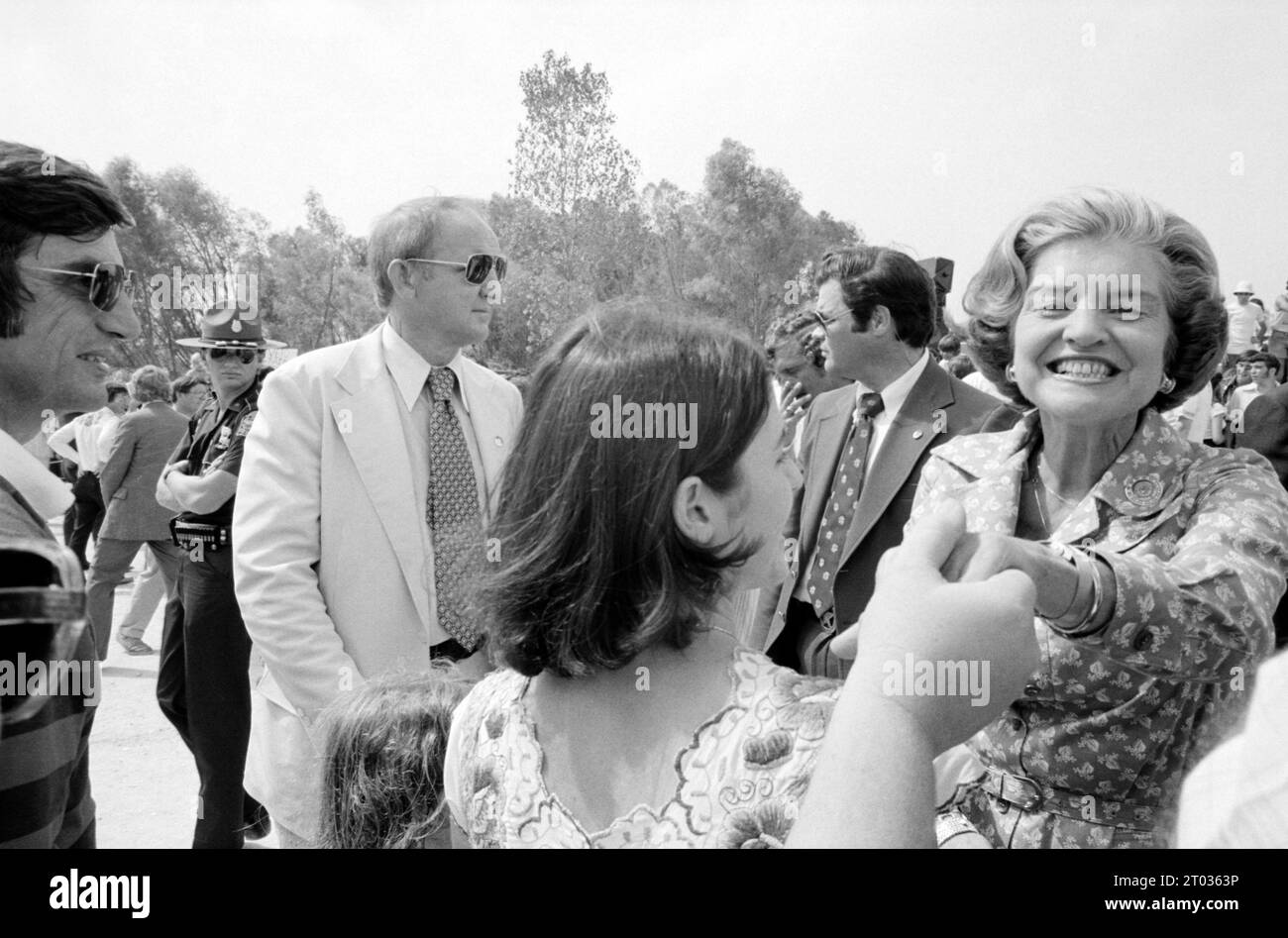 First Lady Betty Ford shakes hands at a campaign stop, USA Stock Photo