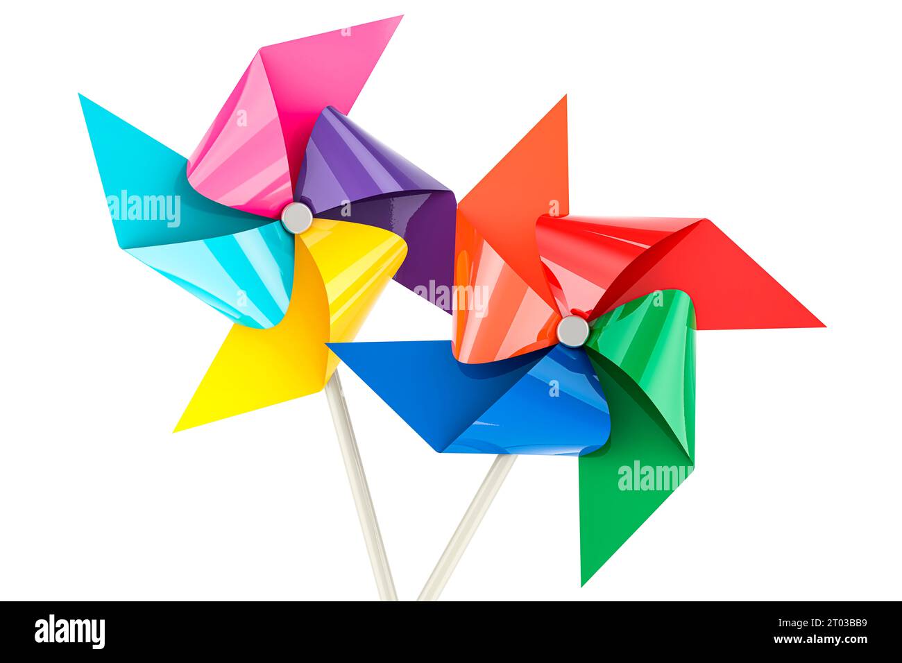 Pinwheels for Kids, Wind Spinners, Spinner Sticks. 3D rendering