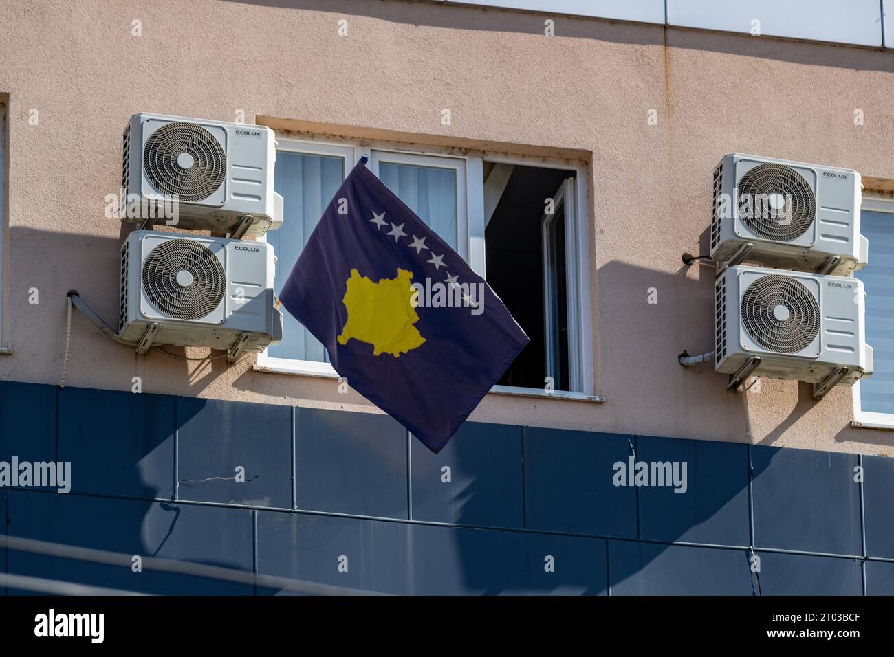 Republic Of Kosova. 03rd Oct, 2023. A Kosovar Flag stands tall on a