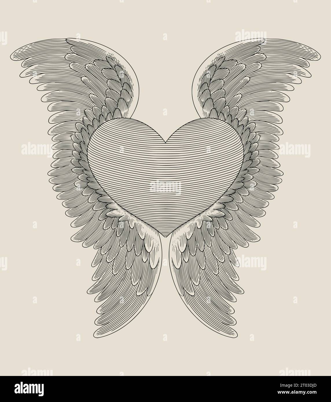 heart with angel wings. vintage engraving drawing vector illustration Stock Vector