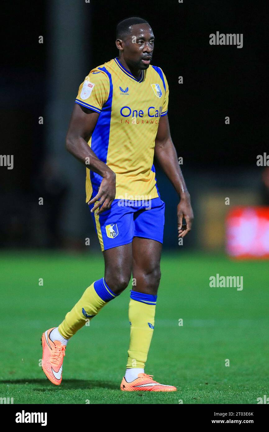 Mansfield, UK. 03rd Oct, 2023. Mansfield Town forward Lucas Akins (7