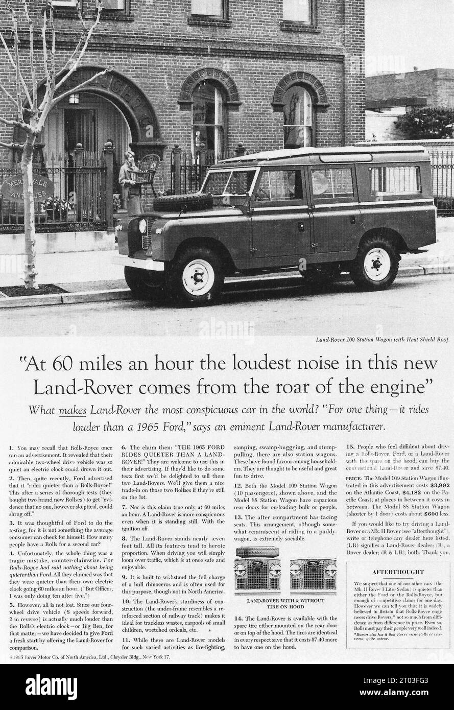Land Rover 109 Station Wagon with heat shield roof. 1965 advert Stock Photo