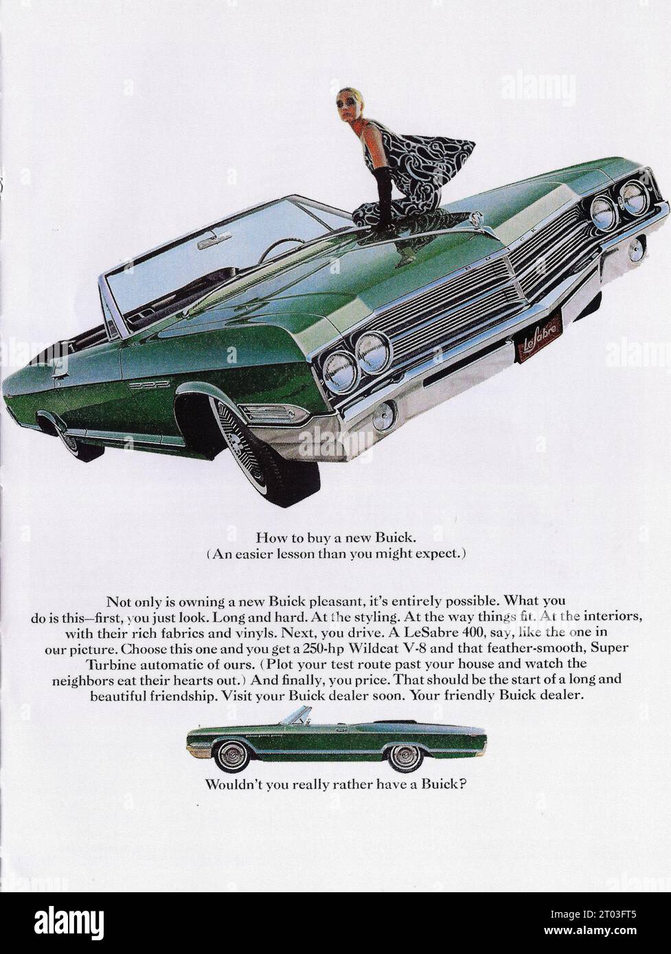 1965 Classic Muscle Car BUICK LeSABRE 400 Wildcat 250hp green convertible  advert Stock Photo