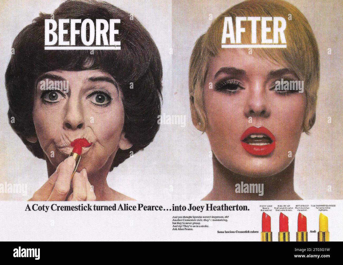 Coty cremestick advert, Alice Pearse, Joey Heatherton. 1964 ad Stock