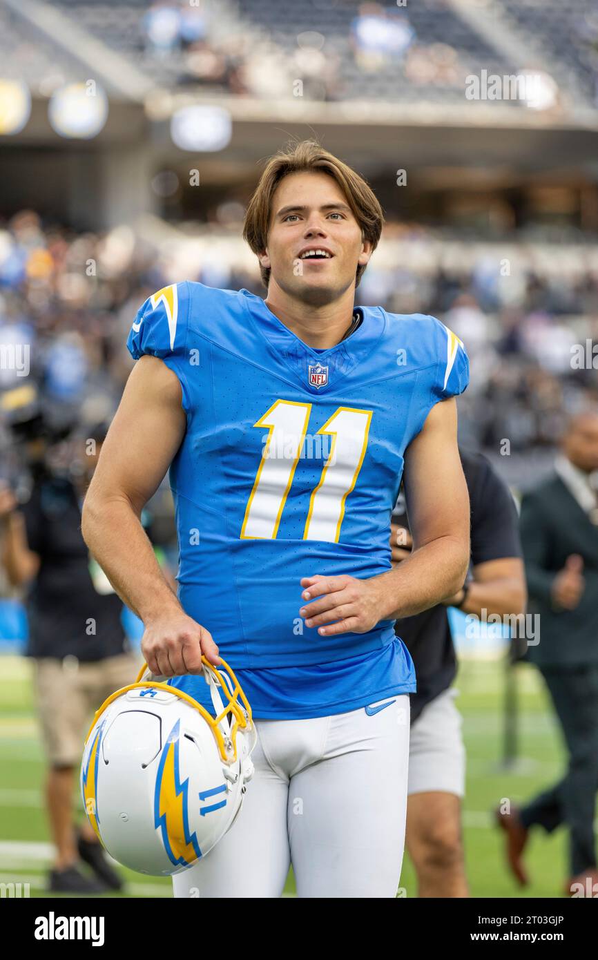 Los Angeles Chargers kicker Cameron Dicker (11) celebrates after the Chargers 2417 victory over