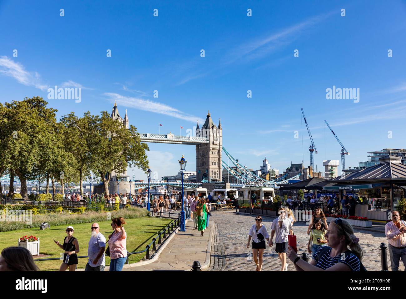 London heatwave weather September 2023, tourists walk around Tower of
