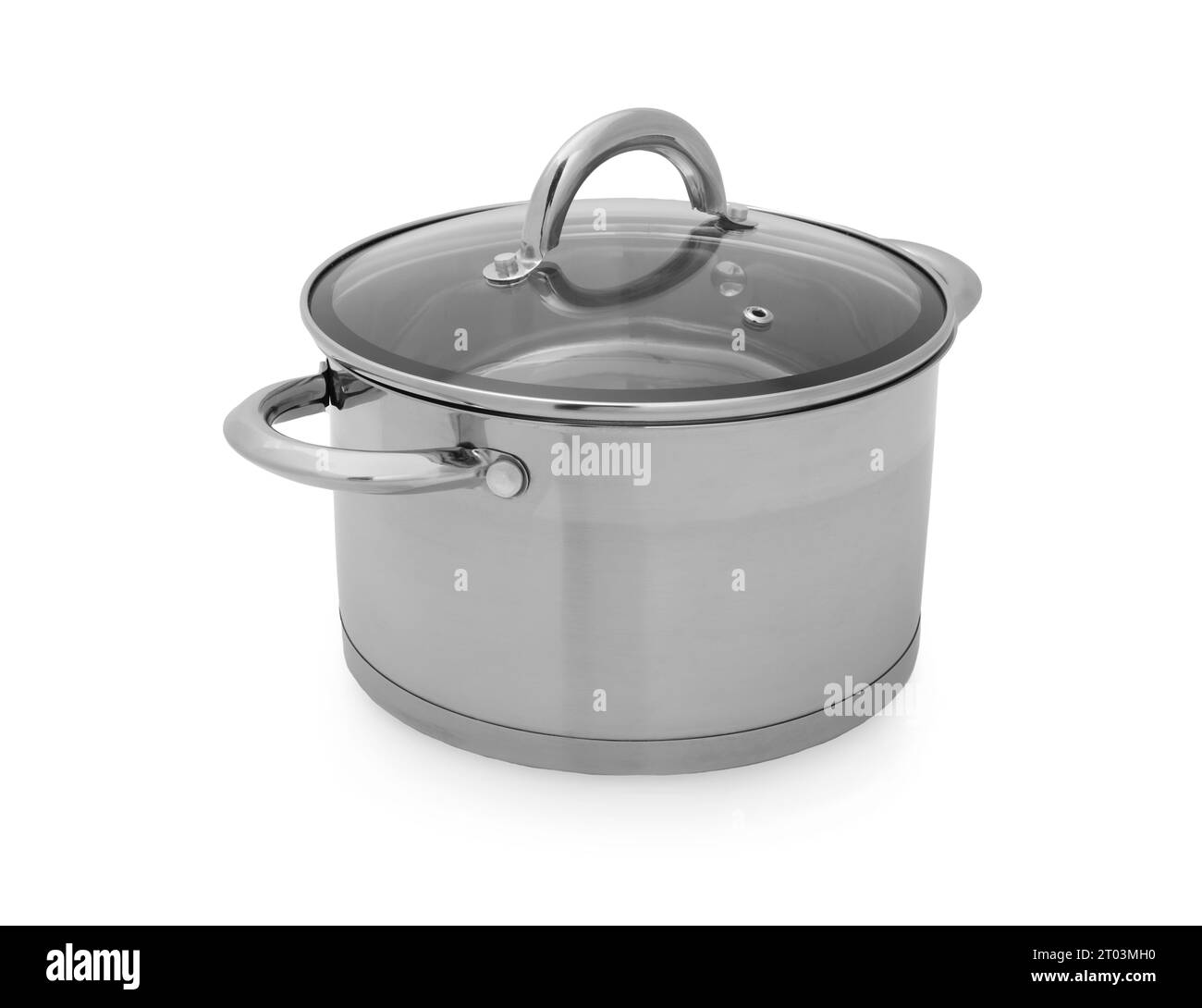 One steel pot with glass lid isolated on white Stock Photo - Alamy