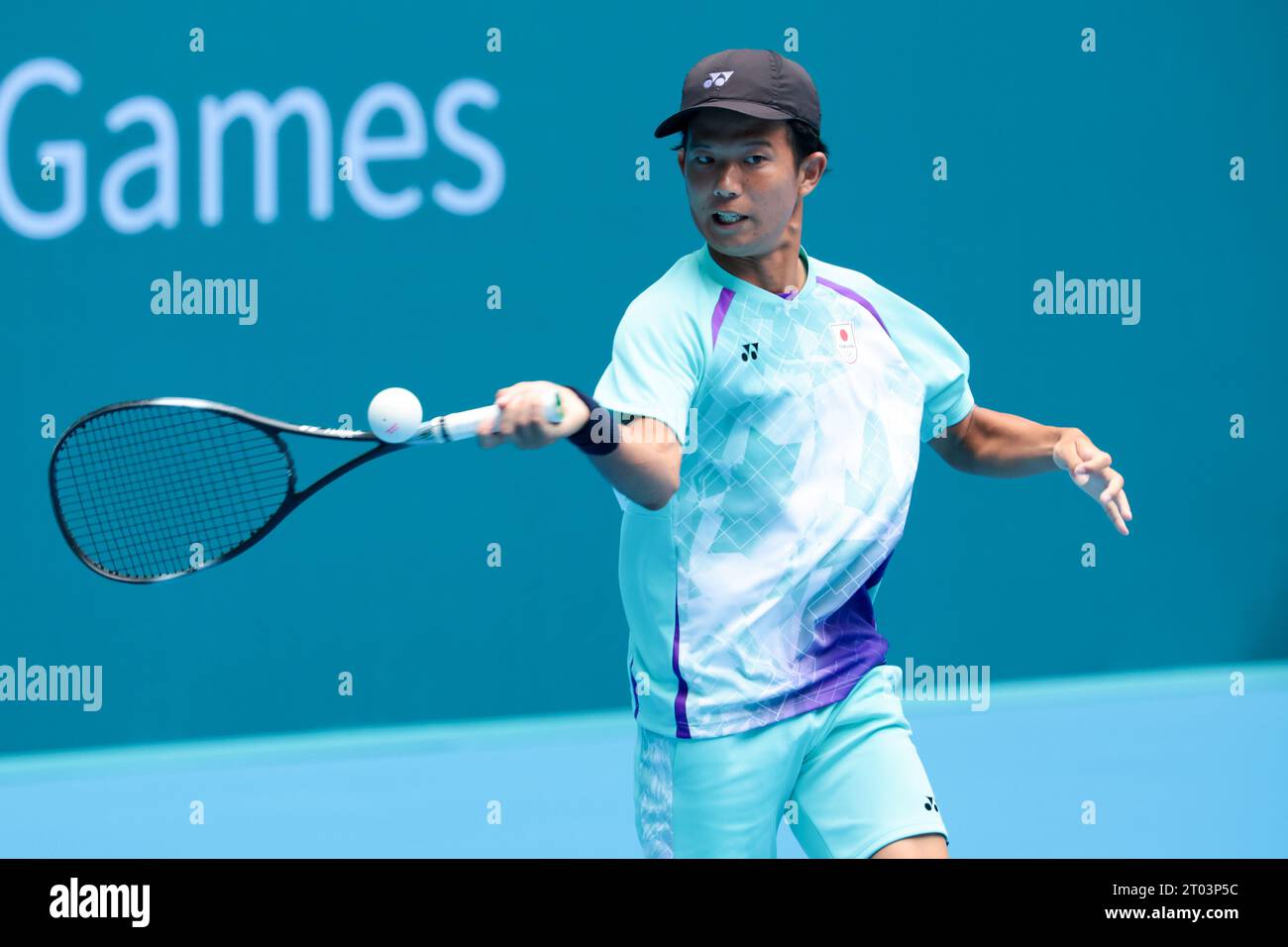 Hangzhou, China's Zhejiang Province. 7th Oct, 2023. Takahashi Noa of Japan  competes during the Women's Singles Final of Soft Tennis at the 19th Asian  Games in Hangzhou, east China's Zhejiang Province, Oct.