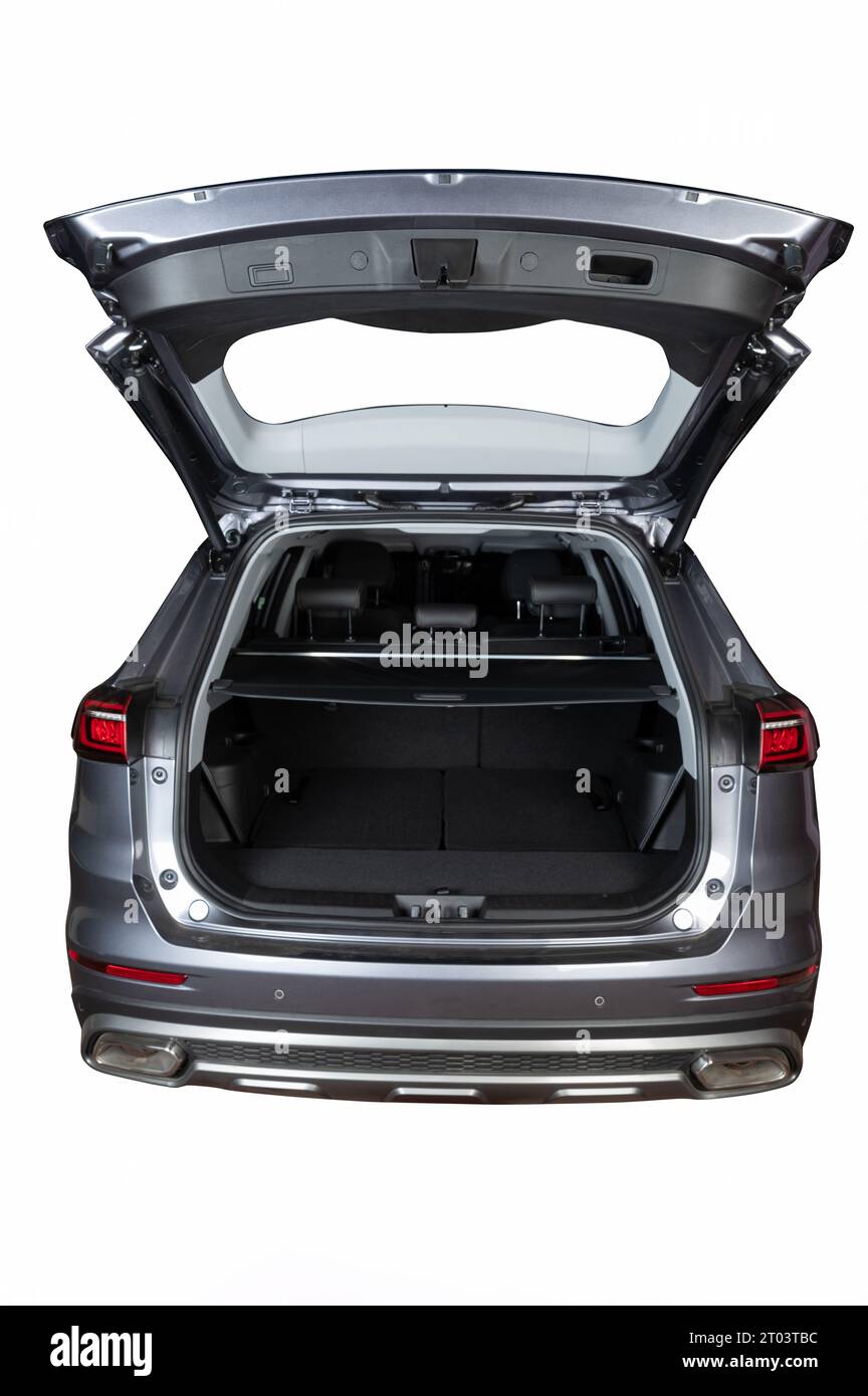 Open clean suv car trunk with division isolated Stock Photo