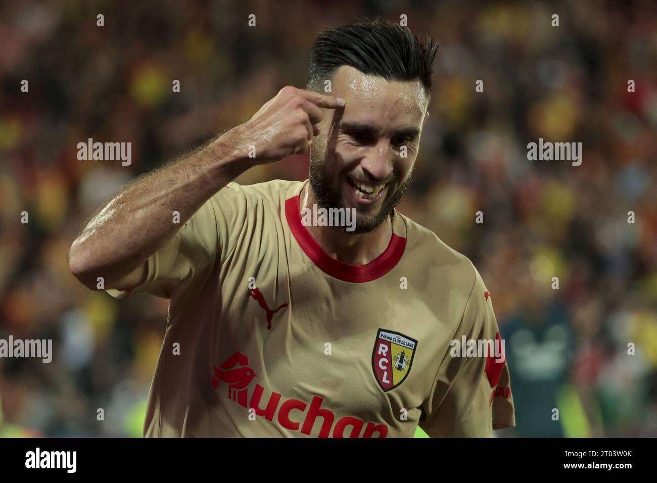 Adrien Thomasson of Lens celebrates his goal during the UEFA Champions