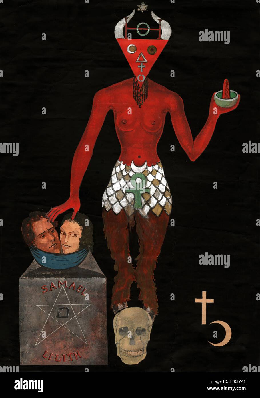 Demons: the devil, Samael and Lilith. Illustration, France, ca 1930. Stock Photo