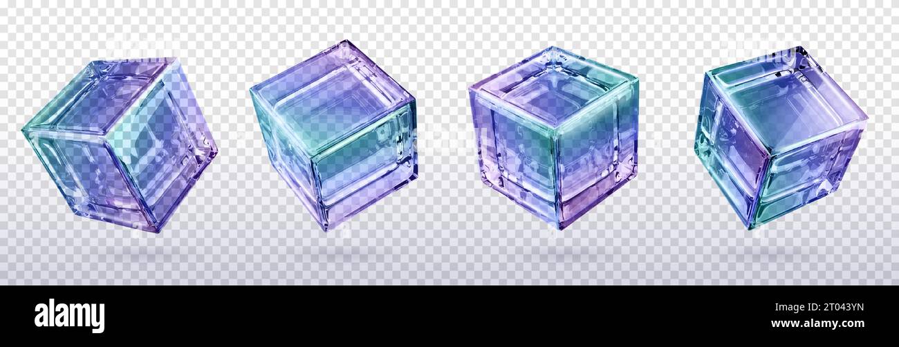 3d crystal light holographic glass cube vector isolated icon. Realistic