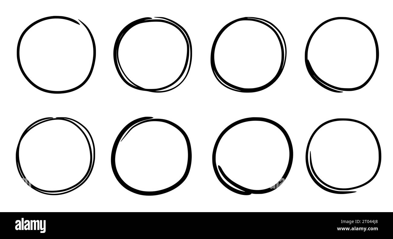 Hand drawn round frame vector set. Hand drawn sketch pencil scribble ...