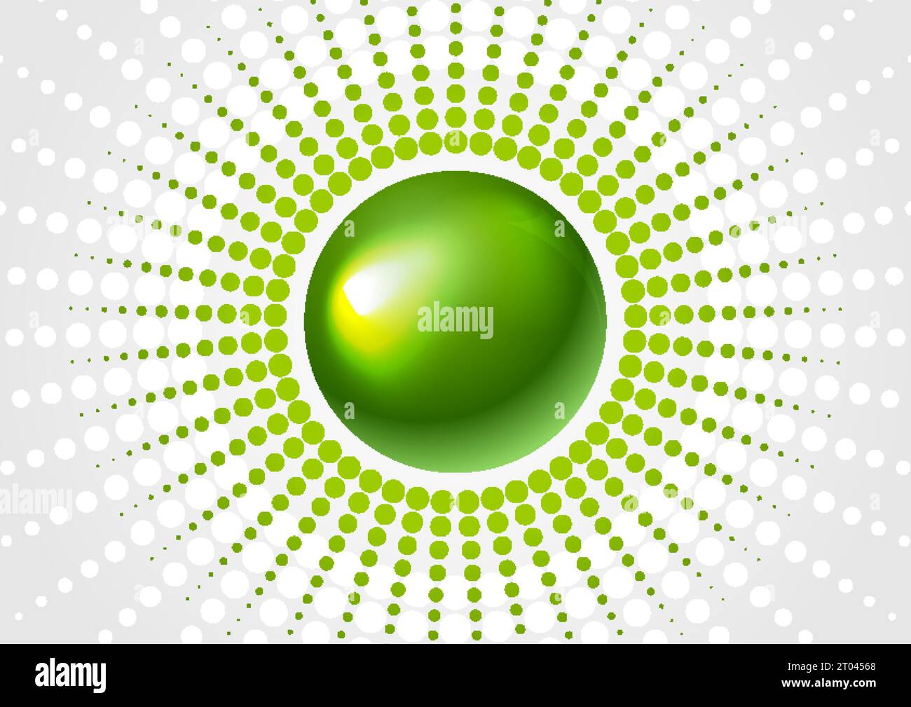 Green glossy sphere and halftone abstract design. Corporate vector background Stock Vector