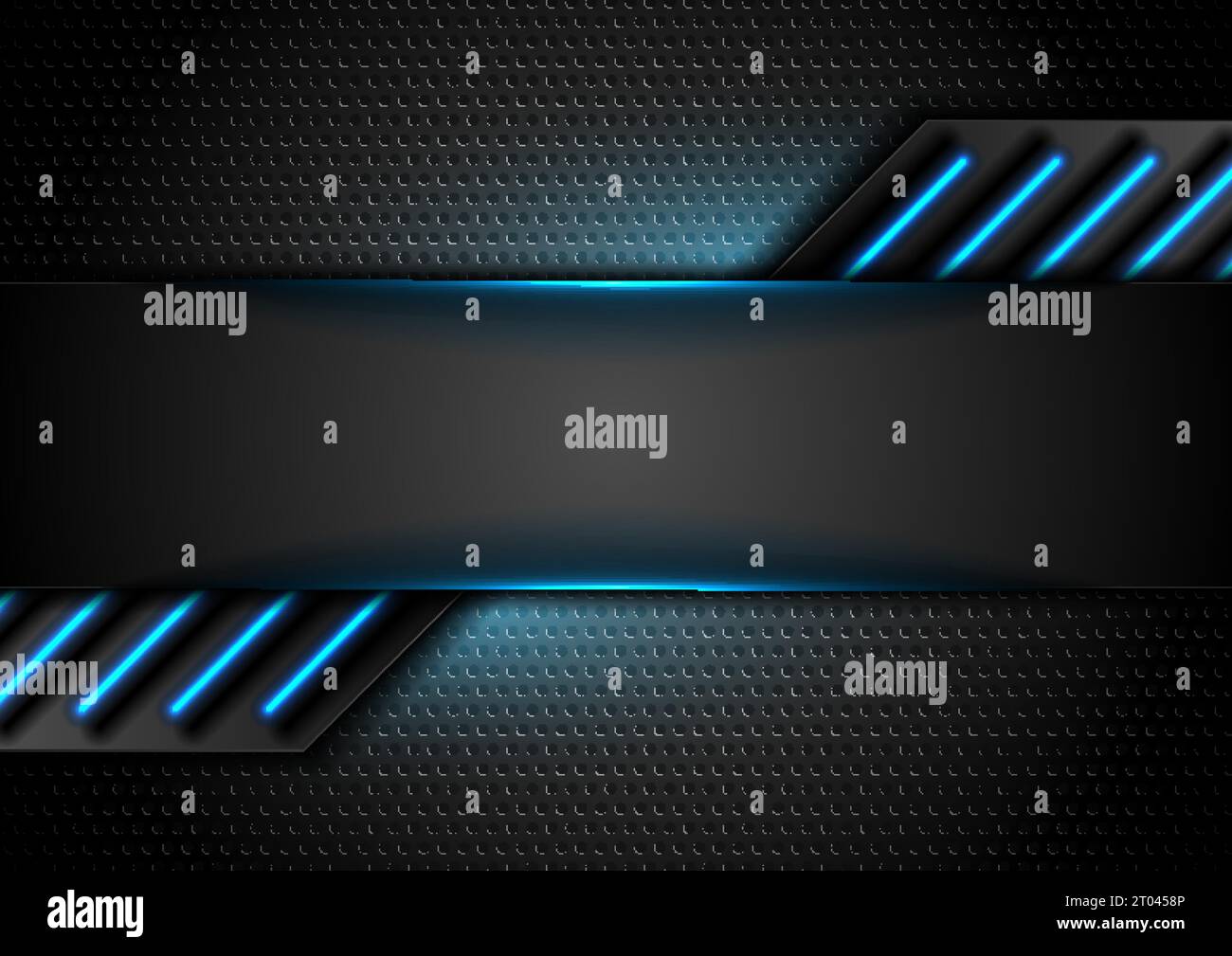 Futuristic perforated technology abstract background with blue neon ...