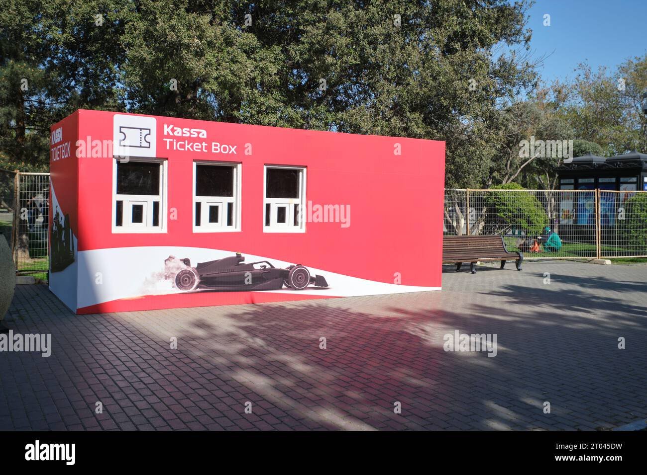 One of the temporary red, ticket, kassa booths. At the Formula 1