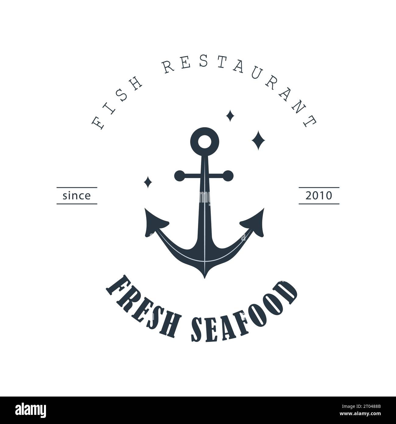 Fresh seafood logo. Vintage sticker with anchor icon. Marine products
