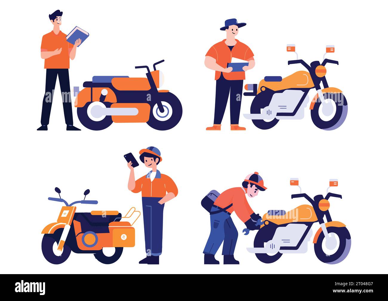Hand Drawn Motorcycle mechanic in flat style isolated on background