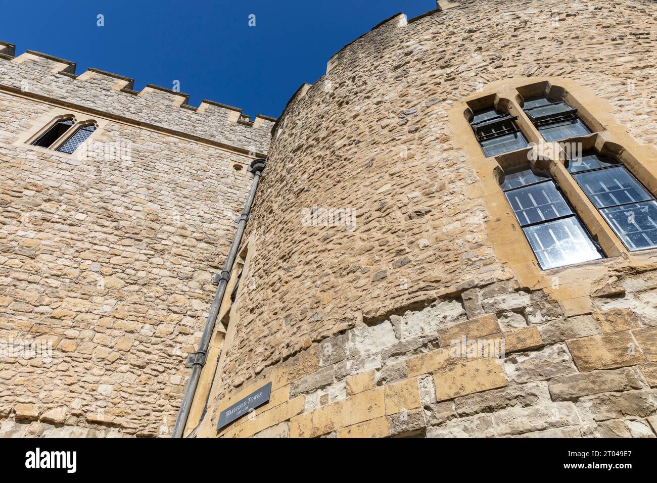 Wakefield Tower at the Tower of London ,external stone wall and blue sky,british history,England,UK,2023 Stock Photo