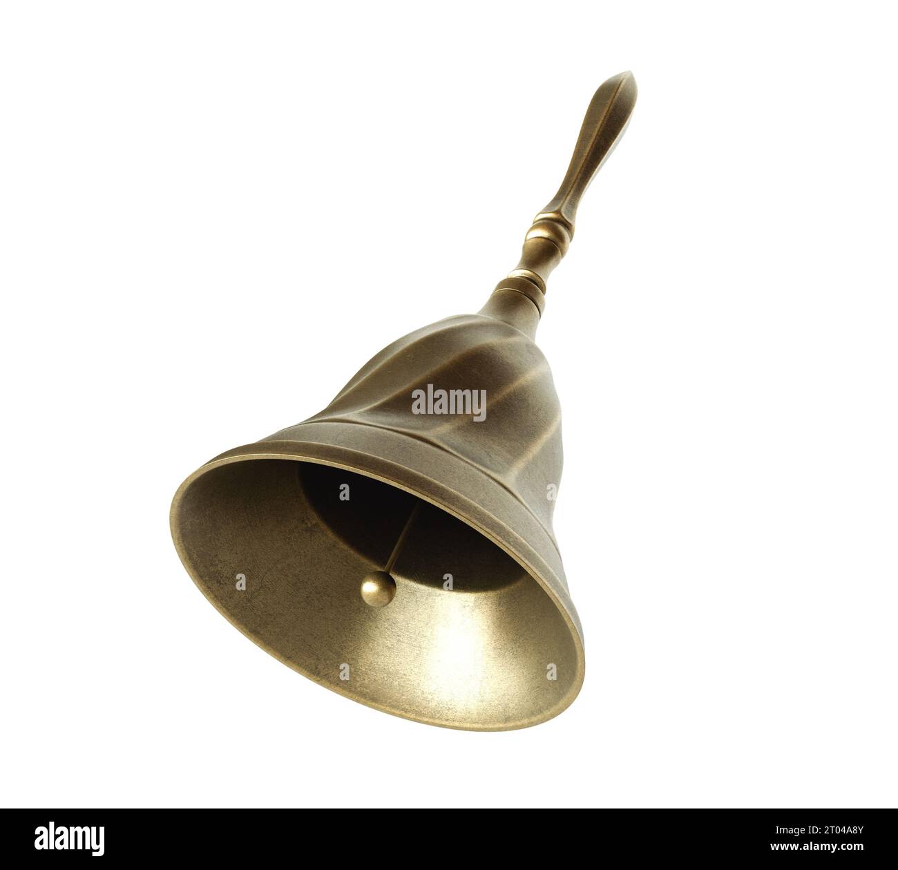 A small ornate antique service bell with a handle on an isolated white background - 3D render Stock Photo