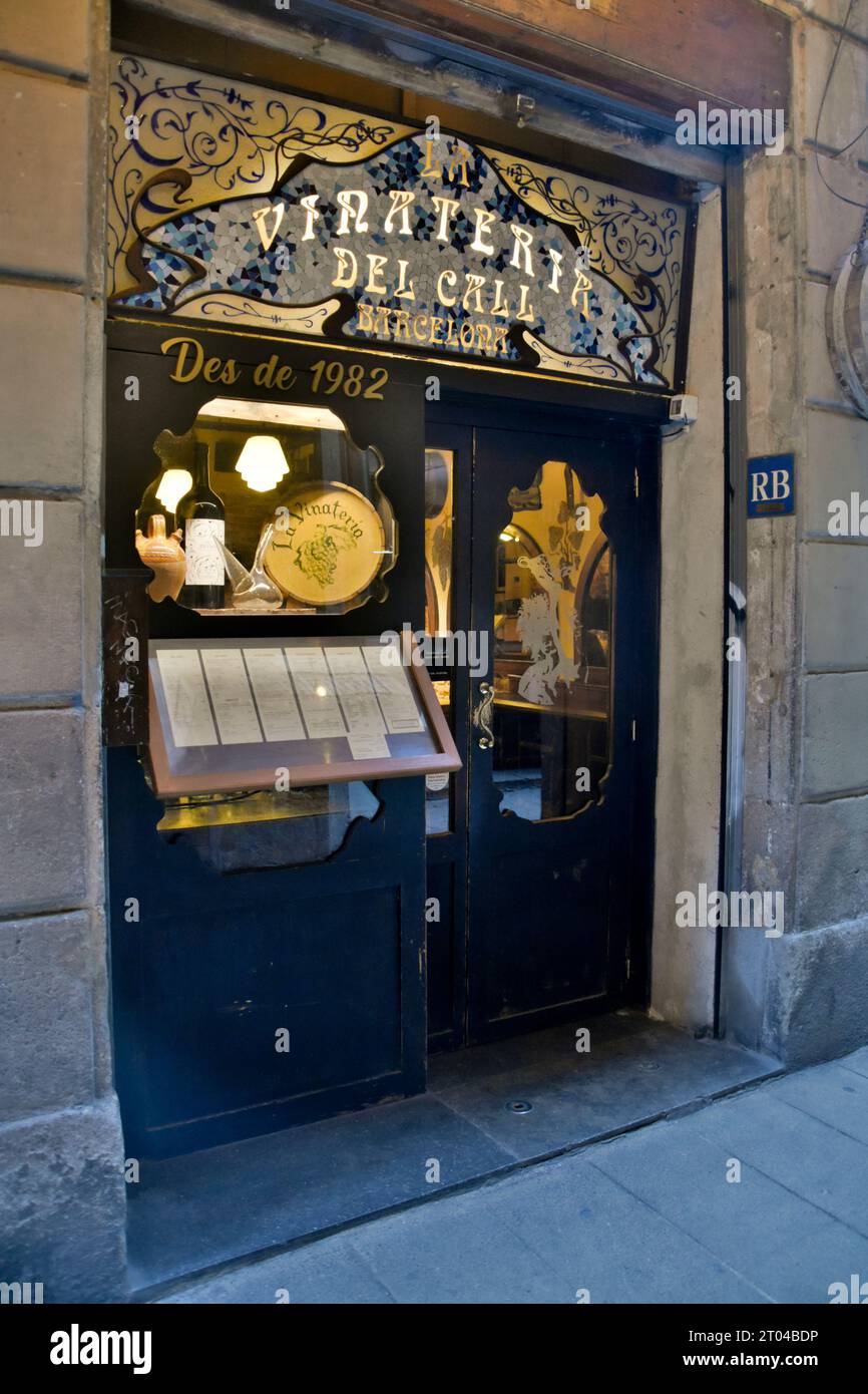 Vinateria del Call restaurant, jewish quarter, gothic quarter. Barcelona, Catalonia, Spain. Stock Photo