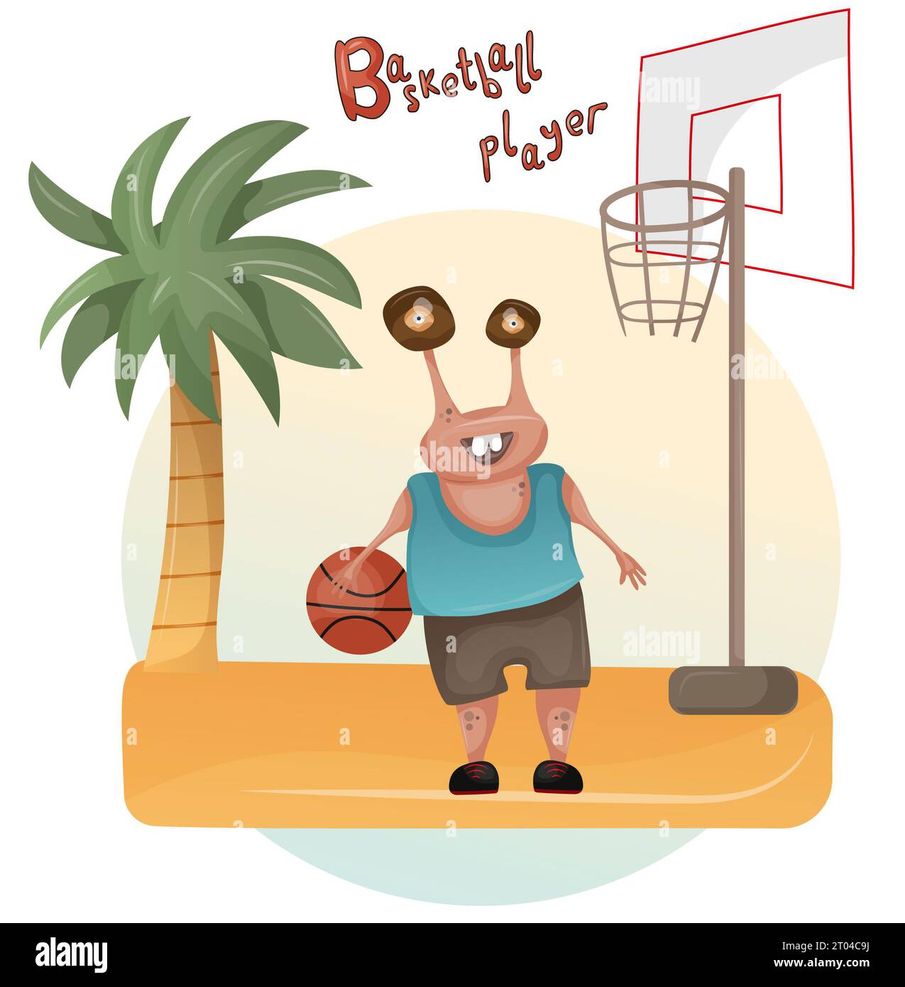 Cute Sporty monster illustration, graphic basketball player clip art