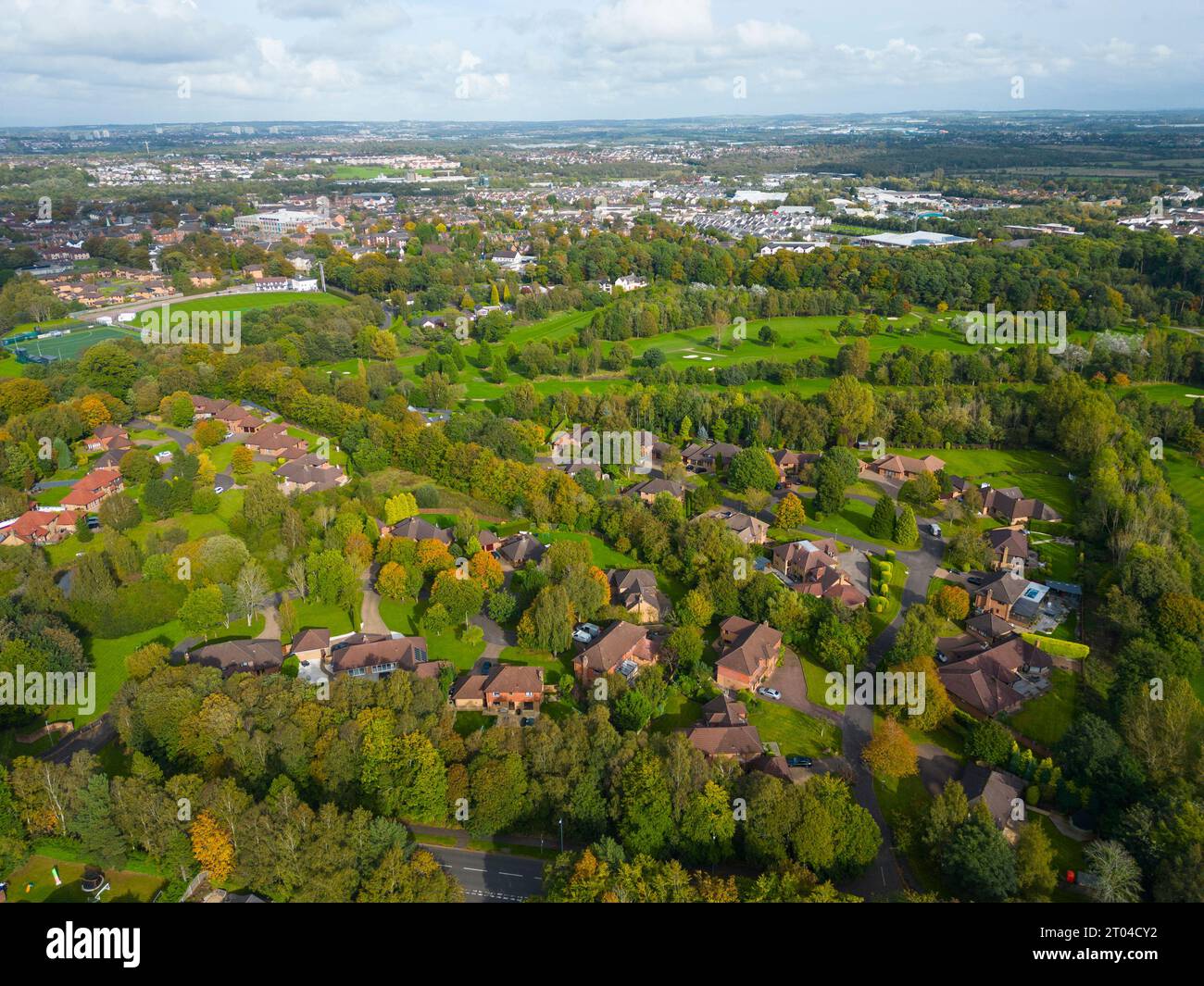 Aerial view of large detached houses in Princes and Dukes Gate upmarket private housing estate