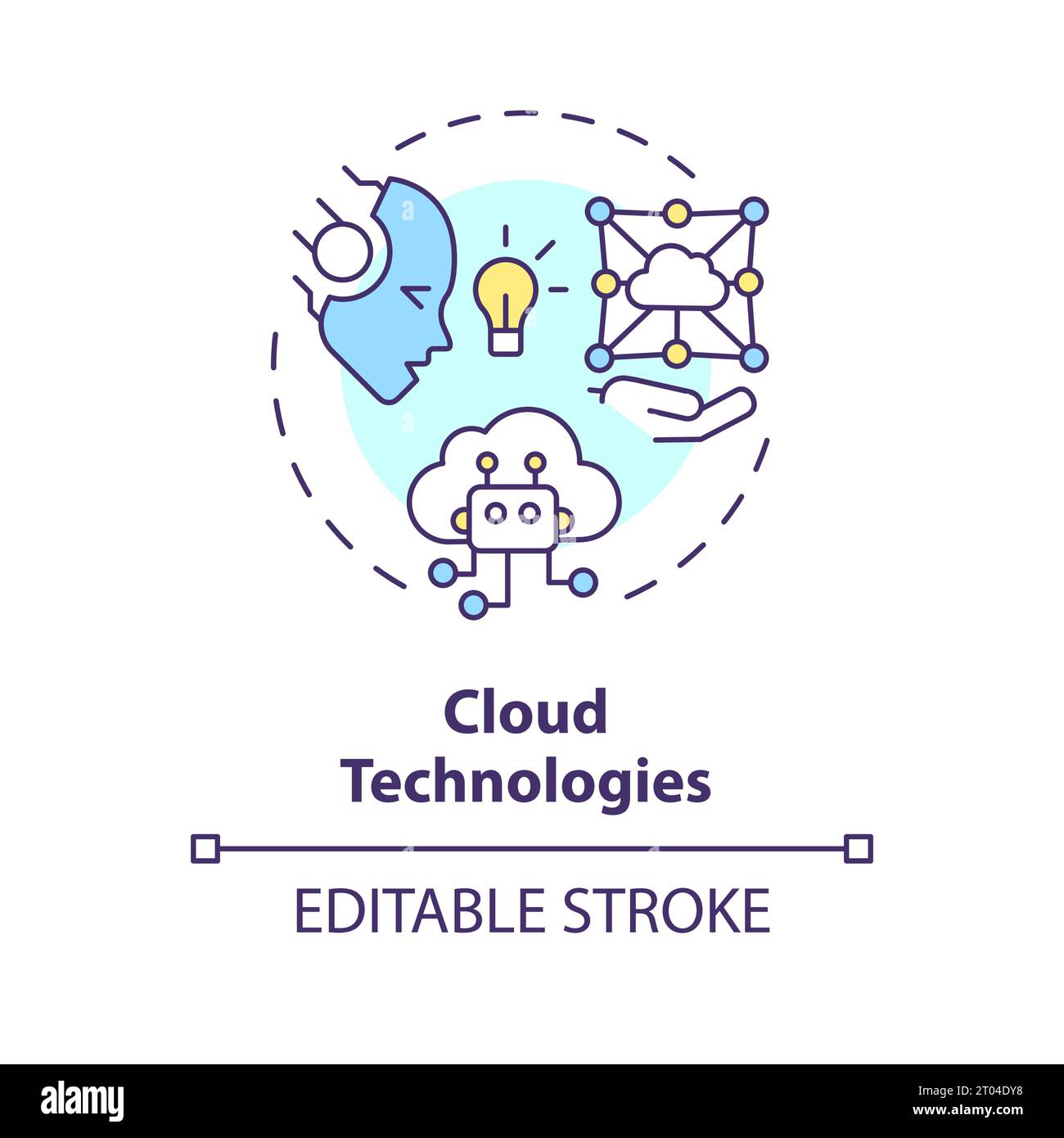 2D colorful thin line icon cloud technologies concept Stock Vector