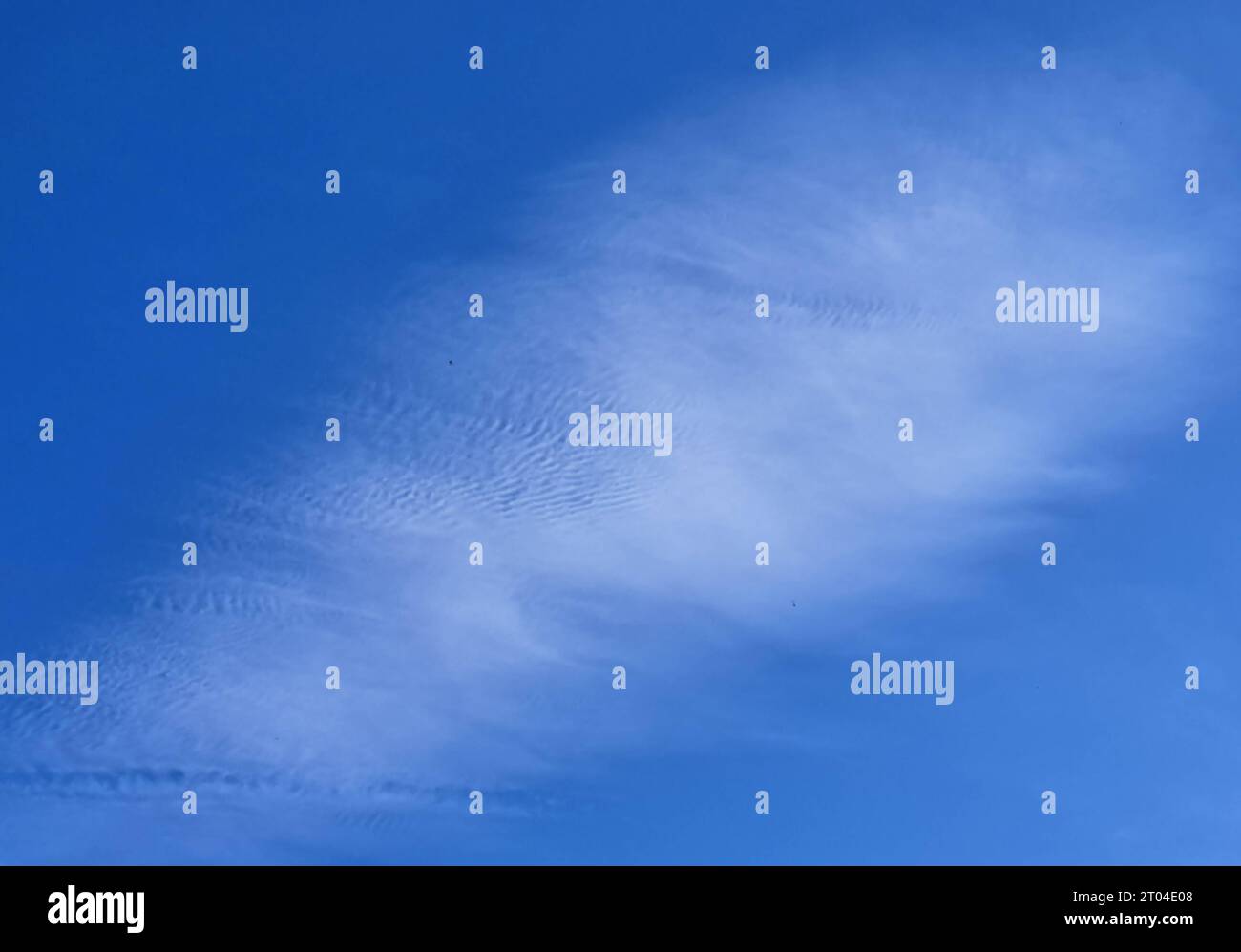Himmel 02.10.2023, Ostramondra, Wolkenbildung am blauen Himmel, die Wolken wirken in ihrer Struktur unnatuerlich *** Sky 02 10 2023, Ostramondra, cloud formation on blue sky, the clouds look unnatural in their structure Credit: Imago/Alamy Live News Stock Photo