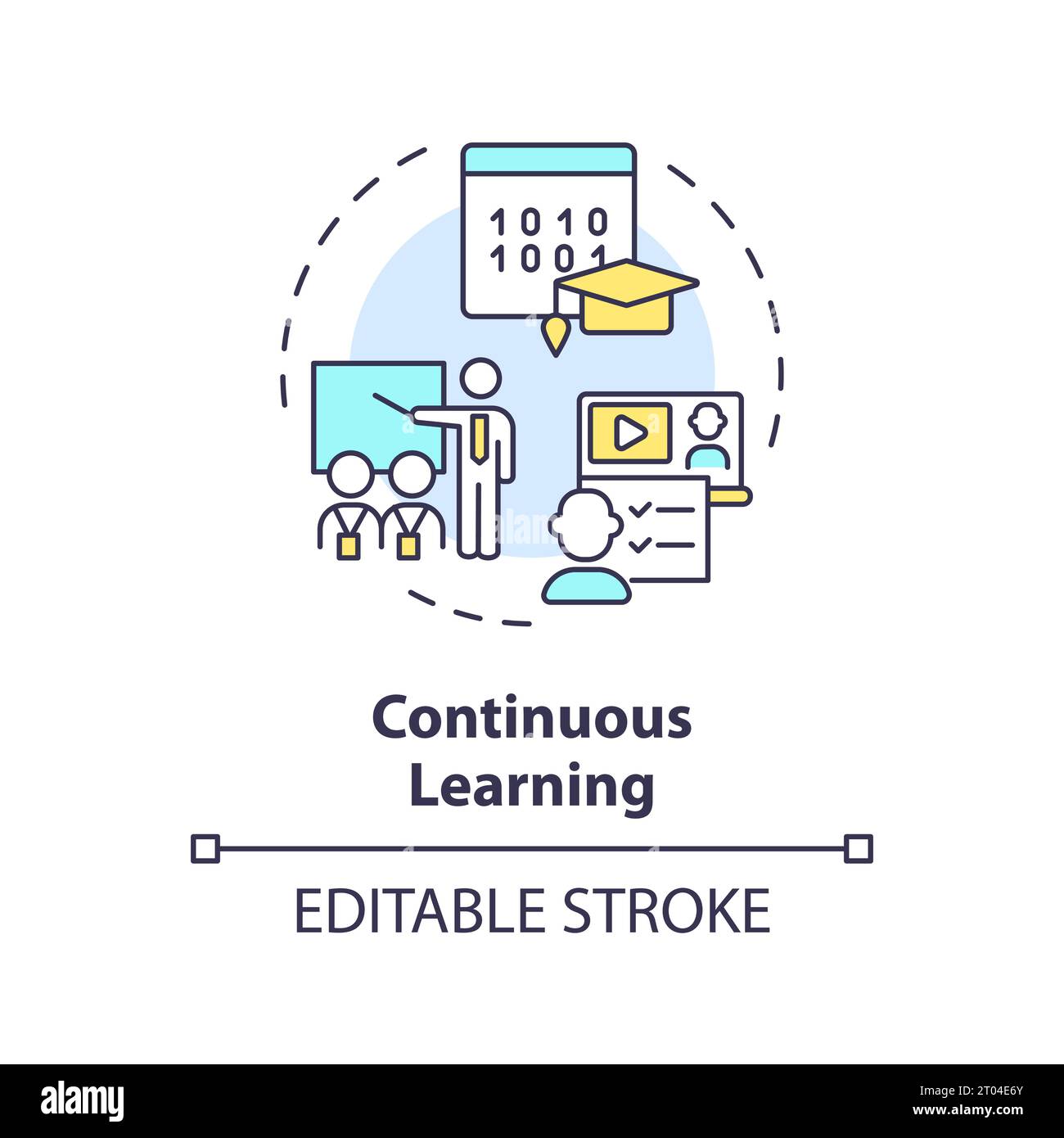 2D colorful thin linear icon continuous learning concept Stock Vector