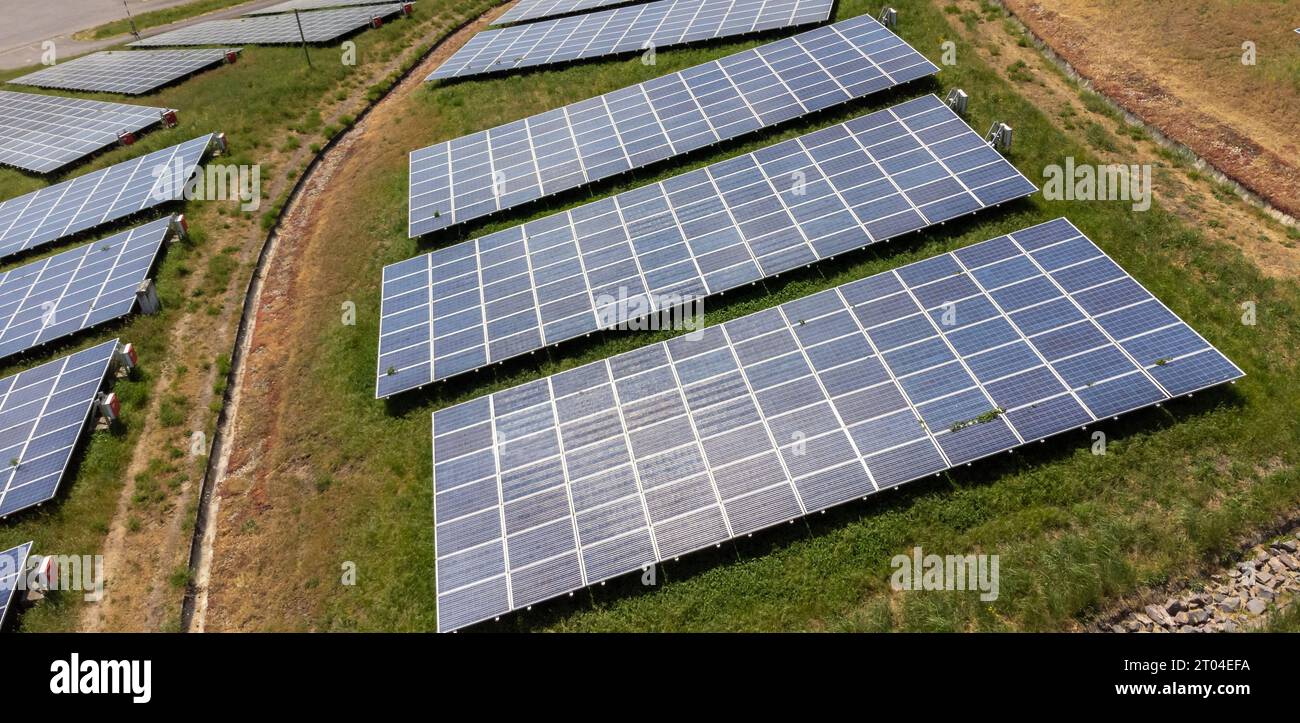 solar panels on the field Stock Photo