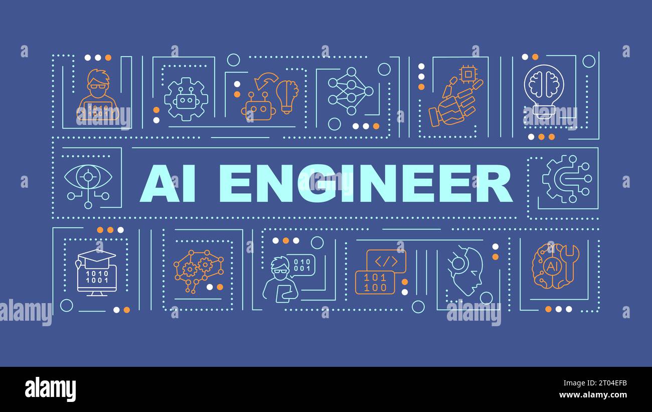 2D AI engineer text with thin linear icons Stock Vector