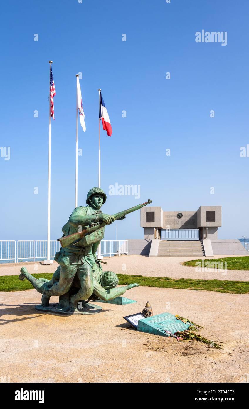 'Ever Forward' statue and National Guard Monument erected in 2014 in Vierville-sur-Mer, France, in memory of the US soldiers who landed on Omaha Beach Stock Photo