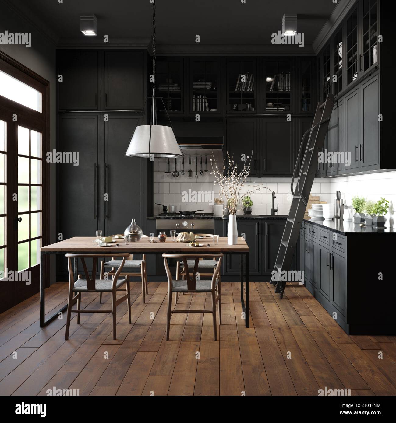modern dark kitchen interior Stock Photo - Alamy