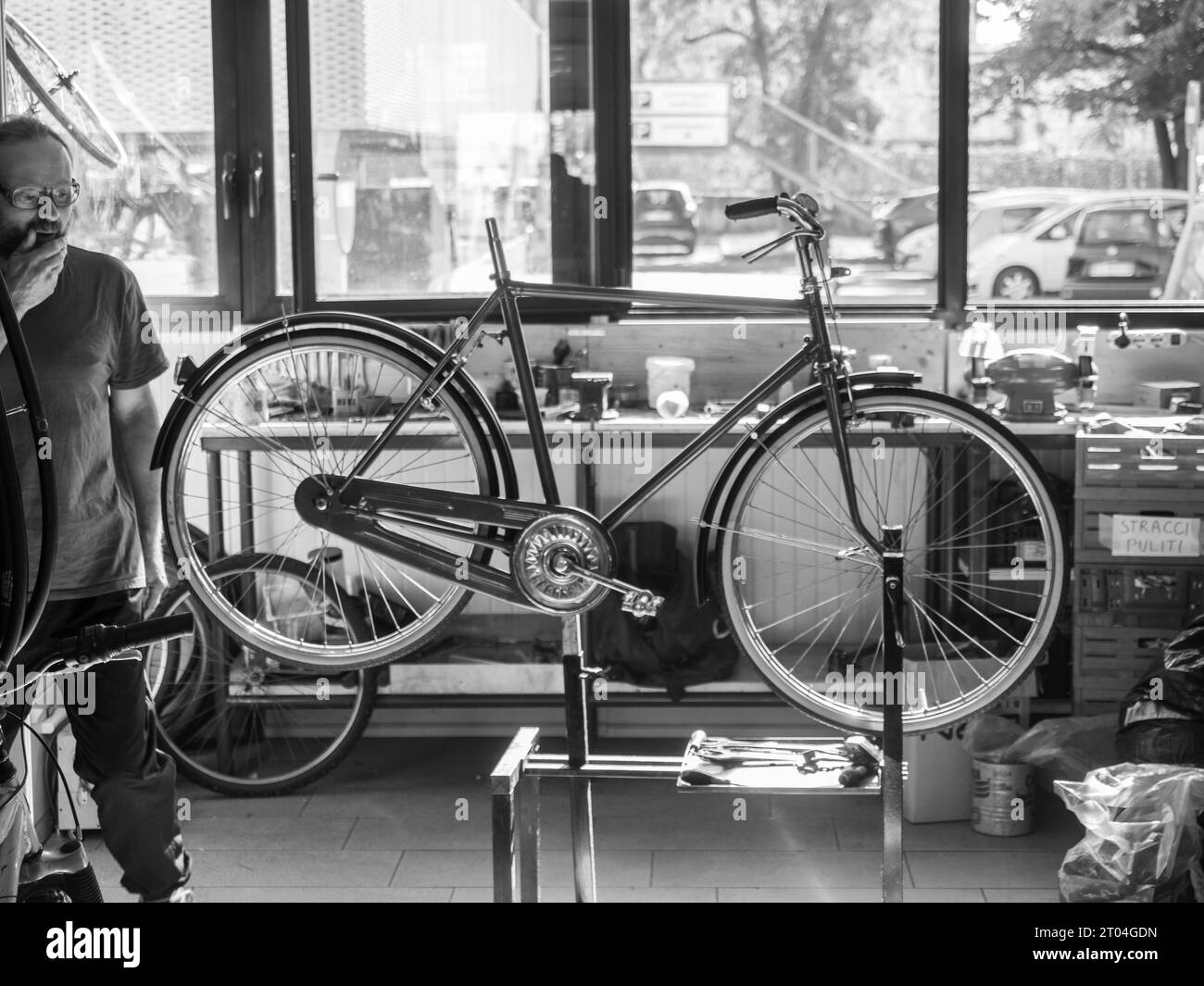 at the bike shop store and repair , artisan expert mechanic expert